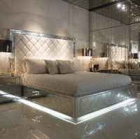 Lit Moderne de Luxe OE HOME, Cadre en Teck Ajustable, Tissu Écologique, Finition Miroir, Taille King Size, pour Maison et Appartement