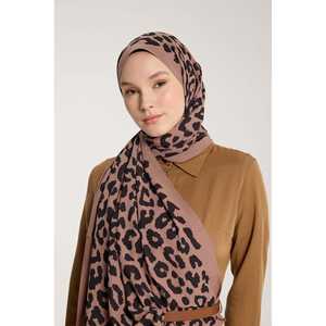 ผ้าพันคอไหมพิมพ์ลายเสือดาว สีน้ำตาลอ่อน-ดำ ผ้าพันคอยาวอเนกประสงค์สำหรับผู้หญิง พิมพ์ลายดิจิทัล ผ้าไหมแท้ 100% - Product Image 2