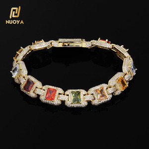 NUOYA 12mm メンズ ヒップホップ キューバンチェーンネックレス カラフルな宝石 カスタマイズ可能 キラキラ輝くバゲットダイヤモンド キューバンチェーンジュエリー ギフトに最適 - Product Image 3