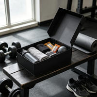 Coffret Cadeau Fitness Noir Personnalisé avec Shaker, Serviette, Bandes de Poignet, Barres Protéinées, Ballon de Massage, Emballage de Gym, Ensemble Cadeau en Gros
