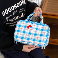 Trousse de Maquillage Portable Grande Capacité Style Coréen avec Nœud Papillon Mignon, Trois Compartiments, Double Poignée Supérieure et Organisateur de Voyage