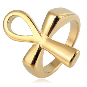 yunnique Ancient Egyptian Ankh Cross <b>Titanium</b> Steel <b>Ring</b> 18K Gold Plated Men's Thumb <b>Ring</b> Gift Jewelry Geometric Design - Product Image 1
