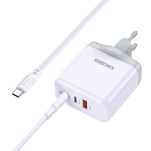 Cargador Rápido KAKUSIGA de 65W, 2 USB-C, 1 USB-A, Blanco, con Cable Tipo-C de 1M - Product Image 2