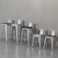 Tabouret de bar moderne et minimaliste en fer forgé et bois massif avec dossier, personnalisable, pour usage commercial, chaise haute pour comptoir de caisse à domicile