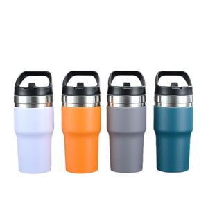 Simple 304 Stainless Steel Car Cup Double Layer <b>Vacuum</b> Insulated Cup With Straw Outdoor Portable <b>Handheld</b> Lid Ice Cup - Product Image 5