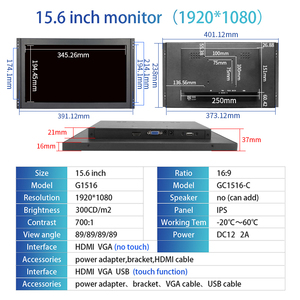 Nhà Máy Giá 15.6inch VESA núi công nghiệp <span class=keywords><strong>LCD</strong></span> kim loại trường hợp mở khung cảm ứng điện dung màn hình màn hình với HD-MI VAG giao diện - Product Image 6