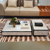 Ensemble de tables basses de salon de style moderne pour hôtel, table à thé carrée de luxe italienne avec plateau en marbre, mobilier