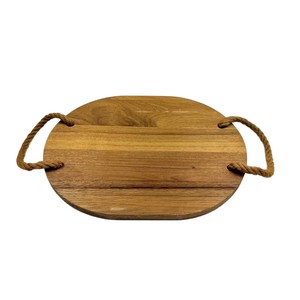 <b>Wooden</b> Cutting Board Round 35.5X28X4Cm Acacia Wood Kitchen Chopping <b>Block</b> With Rope Handles For Fruit And Meat Prep - Product Image 1