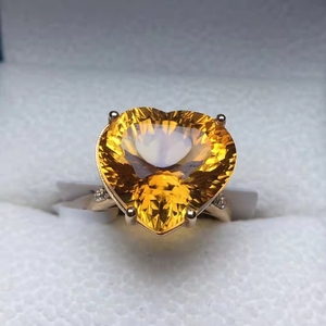 SGARIT Romantic Heart Jewelry 4.46g 18k Gold 11.75ct Natural <strong>Citrine</strong> Diamond Gemstone Ring Bridal Wedding <strong>Jewellery</strong> - Product Image 1