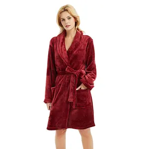 MQF Direct Factory Custom Solid Color Thick Fleece Robe Velvet Cozy Hooded Pajamas Nightgown For Women With Pocket Dressing Gown