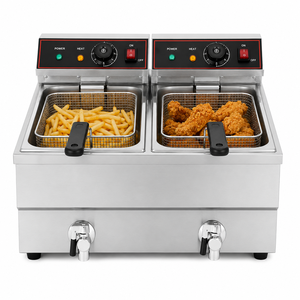 Freidora Eléctrica Comercial de Doble Tanque, 220V, Acero Inoxidable, con Grifos de Drenaje de Aceite para Restaurante - Product Image 1