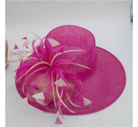 Nueva moda para mujer Hot Pink Sinamay Church Hat Kentucky Derby Dress Cloche Sun Fascinator Floral Tea Party Wedding Bowler Hat