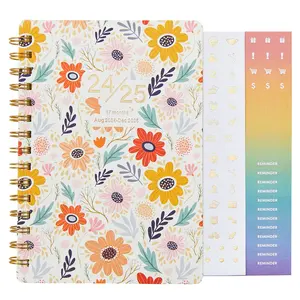 17 Month Planner Pu Leather Free Sample 2024 2025 Spiral Journal Notebook Agenda With Pocket Stickers