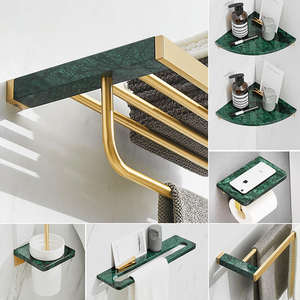 Ensemble d'accessoires de salle de bain de luxe en <span class=keywords><strong>marbre</strong></span> vert et laiton, design tendance, installation facile, prix abordable - Product Image 5