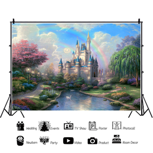 Château rêveur princesse toile de <span class=keywords><strong>fond</strong></span>, ciel <span class=keywords><strong>bleu</strong></span> et nuages blancs arrière-plans pour enfants famille conte de fées princesse fête d'anniversaire - Product Image 6