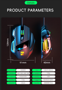 R8 nóng bán Chất lượng cao ergonomic7d Chuột chơi game với ánh sáng dẫn 3600 DPI USB inatant 603 cho văn phòng nhà chơi game - Product Image 6