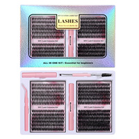 Kit d'extension de cils DIY, cils en grappe, volume individuel, style européen dense, faux cils segmentés à bande rigide, lot en vrac