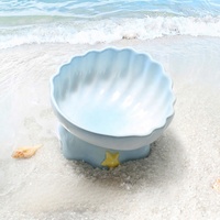 Bol pour animaux de compagnie en céramique en forme de coquille moderne et écologique - Design inspiré de l'océan pour chiens, chats, petits animaux - Mangeoire à eau et à nourriture imperméable