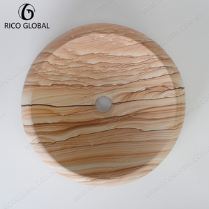 Lavabo ovale en pierre naturelle pour salle de bain, vasque à poser en marbre beige pour hôtel - Product Image 3