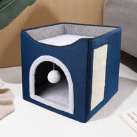Lit pour chat à double couche, pliable, détachable, lavable, avec porte arquée et griffoir en sisal, pour chats de petite et moyenne taille, usage intérieur