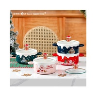 Bol à soupe en céramique Dif Deco à double anse avec couvercle, design minimaliste écologique, idéal pour les cadeaux promotionnels