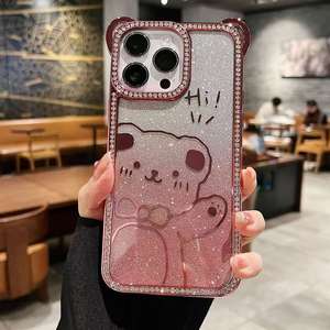 Funda galvanizada de gato TPU con borde de diamantes de imitación de cristal, funda de teléfono con cordón superior, funda de teléfono con abalorio - Product Image 3