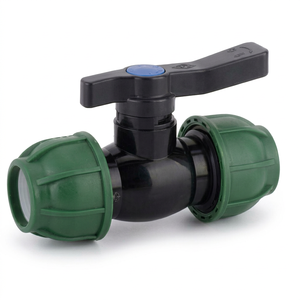 Válvula de bola de compresión para tubería de riego, conexión roscada de 1/2 pulgada, cuerpo de plástico, sellado de PTFE, maneta manual - Product Image 1