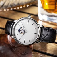 Reloj de Hombre SEIKO Mecánico de Esqueleto Analógico de Moda con Esfera de Cristal de Zafiro, Resistencia al Agua 5BAR, Correa de Cuero