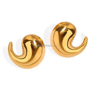 Wholesale Custom Fashion Jewelry 18K Gold Plated Stainless Steel Trendy Studs Geometric Chubby Water Drop Design Earrings Women