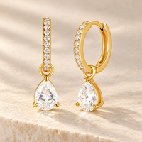 Boucles d'oreilles pendantes en diamant de laboratoire CVD HPHT de haute qualité IGI 1CT DEF VVS taille poire avec créoles pavées en or massif 10K 14K 18K