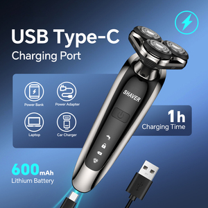 เครื่องโกนหนวดแบบใบมีดหมุนสามใบ ใช้พลังงานจาก USB กันน้ำได้ ชาร์จแบบ Type-C สำหรับใช้ในบ้านและโรงแรม ใบมีดสามชั้น - Product Image 4
