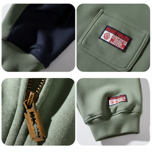 Sudadera con capucha deportiva de otoño e invierno para hombre, suéter de lana gruesa a la moda con abrigo con cremallera, patrón sólido lavado a mano - Product Image 1