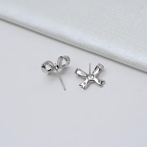 Boucles d'oreilles en argent S925 avec nœud et perle DIY, accessoires de bijoux semi-finis à la mode, support vide 978 pour femme - Product Image 3