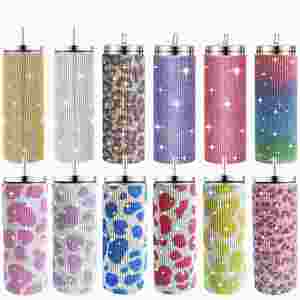 Gobelet isotherme de luxe en acier inoxydable avec strass et paillettes, 40 oz, avec paille et bouchon à vis, design diamant scintillant pour femme, 8 couleurs, idéal pour les cadeaux - Product Image 1