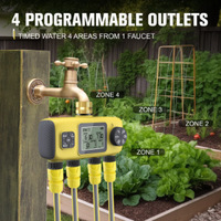 YIERYI Temporizador de Riego Digital de 4 Zonas, Controlador Automático de Riego para Jardín con Retraso por Lluvia, Pantalla LCD, Temporizador para Manguera y Aspersor