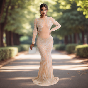 Vestido de Noche Largo de Alta Calidad con Cintura Imperio, Transpirable, con Lentejuelas, Transparente para Mujer - Product Image 4