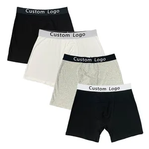 Cuecas boxer masculinas de algodão confortáveis com logotipo personalizado, roupa íntima de alta qualidade para homens, cuecas respiráveis por atacado