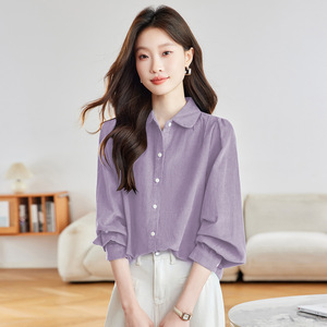 Cotton Corduroy Long-Sleeved <strong>Shirt</strong> <strong>for</strong> <strong>Women</strong> Spring and Autumn New Pleated Lapel Button Cardigan Shoulder Top - Product Image 6
