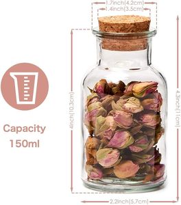 Contenitore Barattolo Decorativo Rotondo in <span class=keywords><strong>Vetro</strong></span> Trasparente Riutilizzabile da 5 Oz con Coperchio in Sughero per <span class=keywords><strong>Spezie</strong></span> Erbe Tè e Bomboniere All'Ingrosso - Product Image 3
