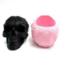 WEICHI PEBA Support de pinceaux de maquillage en forme de crâne imprimé en 3D - Ensemble de rangement de pinceaux de maquillage en forme de crâne pour bureau