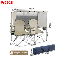Chaise de camping double portable WOQI avec auvent, chaise de plage pliable robuste avec glacière pour le sport, le jardin et la pêche