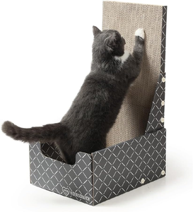 <b>Cardboard</b> <b>Cat</b> <b>Scratcher</b> Box & Bed - Dark Grey Diamond (Vertical L-Shaped) | Double-Sided Corrugated Pad for Indoor <b>Cats</b> - Product Image 2