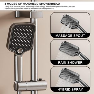 Luxe 12 pouces <span class=keywords><strong>grand</strong></span> système de douche à effet pluie Chrome ensemble de salle de bain hôtels Villas céramique souple double poignée 4 voies froid chaud Piano clé - Product Image 5