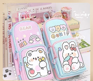 Linda bolsa de papelería de <span class=keywords><strong>tres</strong></span> capas de gran capacidad, bolsa de almacenamiento, mochila creativa, estuche de lápices de descompresión para estudiantes - Product Image 2