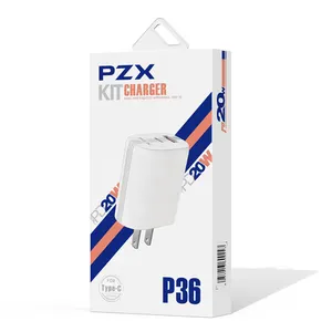 PZX P36 Adaptor Daya USB-C PD 20W Pengisi Daya Cepat Portabel Tunggal USB Ganda Dinding QC 3.0 PD Pengisi Daya Ponsel Android