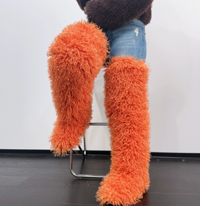 פרווה מונגוליאנית חורף מונגוליאנית נשים ארוכות מגפי החלקה חמה-על גומי הבלעדית שטוח מעל הברך - Product Image 1