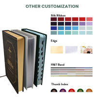 Service d'impression personnalisé en gros OEM, estampage à chaud, couverture rigide en cuir, bordure dorée, livre biblique cadeau pour église