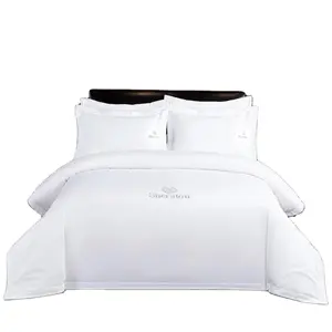 5星级60S 300Tc酒店生活家居被子套装豪华闪亮床上用品套装100% 棉广州酒店床单
