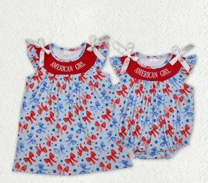 Vestidos y Monos con Lazo para Bebés Niñas, Bordado de Hermanas, Estilo American Girl - Product Image 1