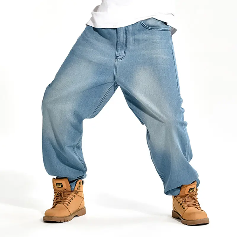 Benutzer definierte Marke Sky Blue Loose Denim Cargo Jeans für Männer Plus Size 44 46 Herren Pantalones Jeans Hommes Original Para Hombre
